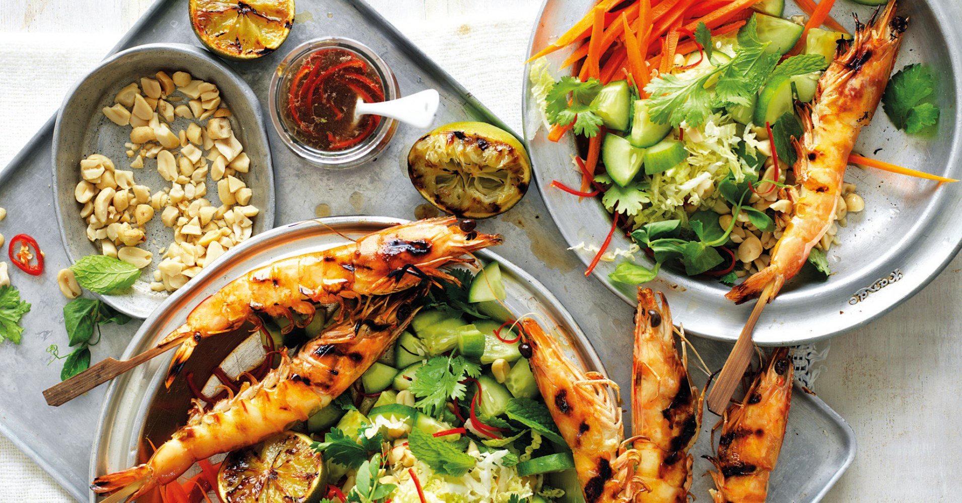 Chilli, Lime & Peanut Salad with BBQ Prawns